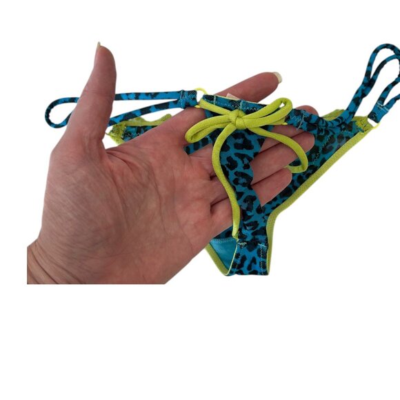 Y2K Deadstock Thong Panties Leopard Print Mesh Panty McBling Lace Bow Small - Picture 3 of 3